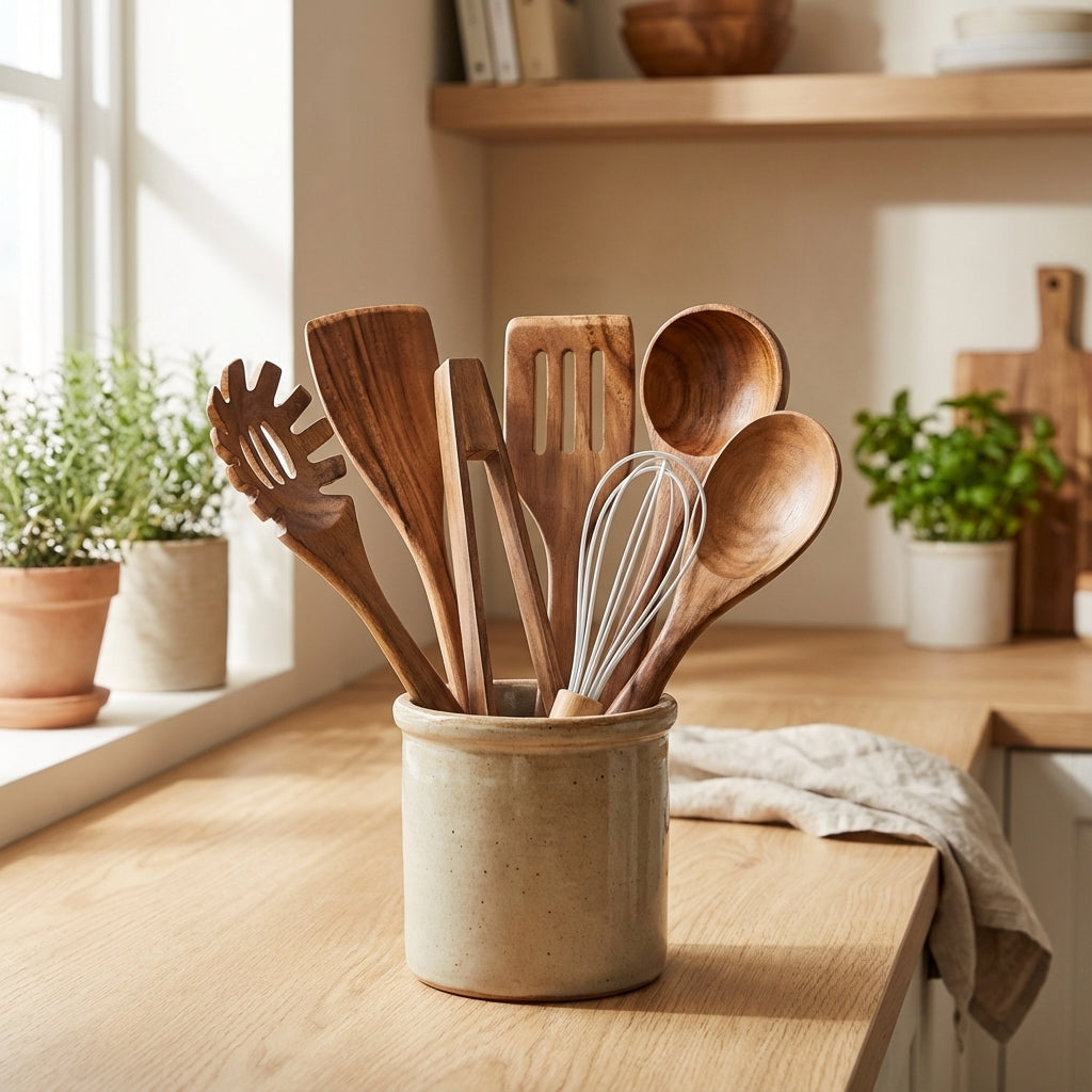 Cooking Utensils Set with Wooden Design | Kitchen Tools