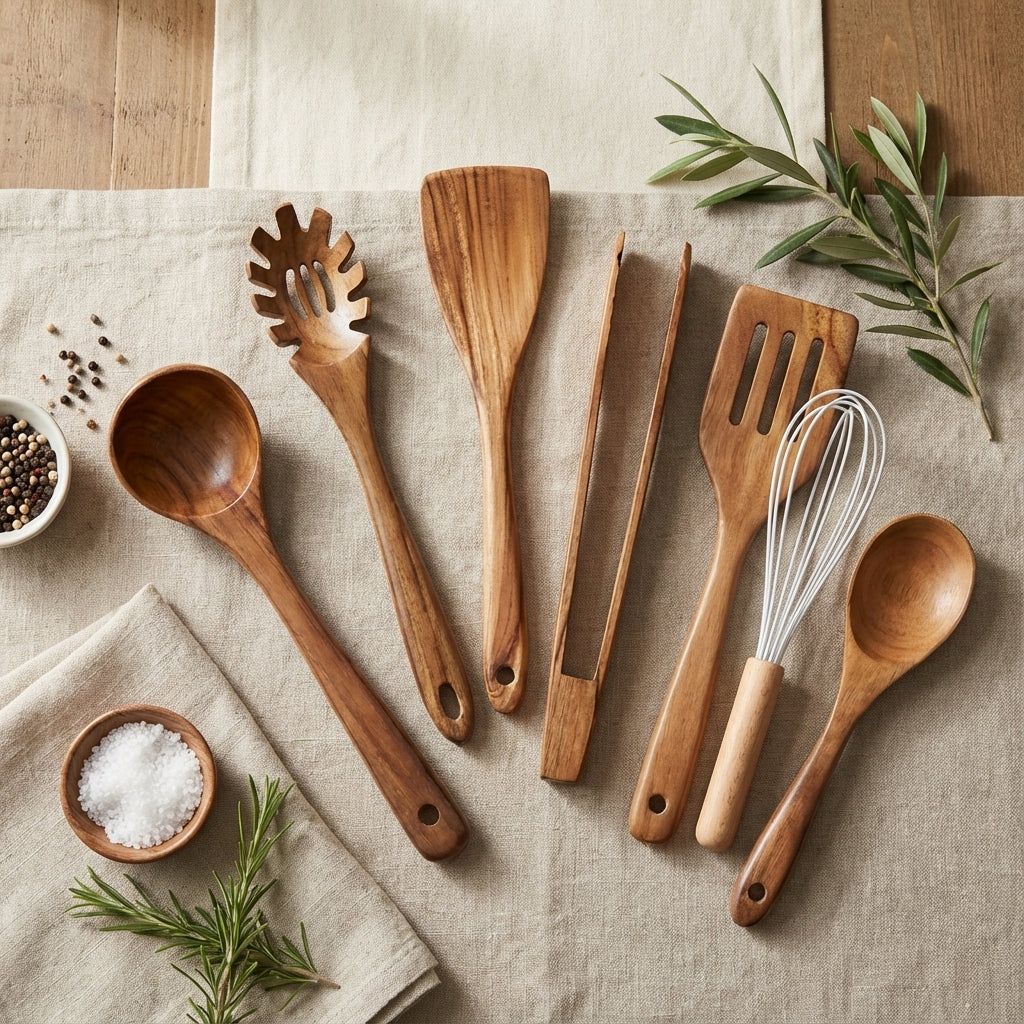 Cooking Utensils Set with Wooden Design | Kitchen Tools