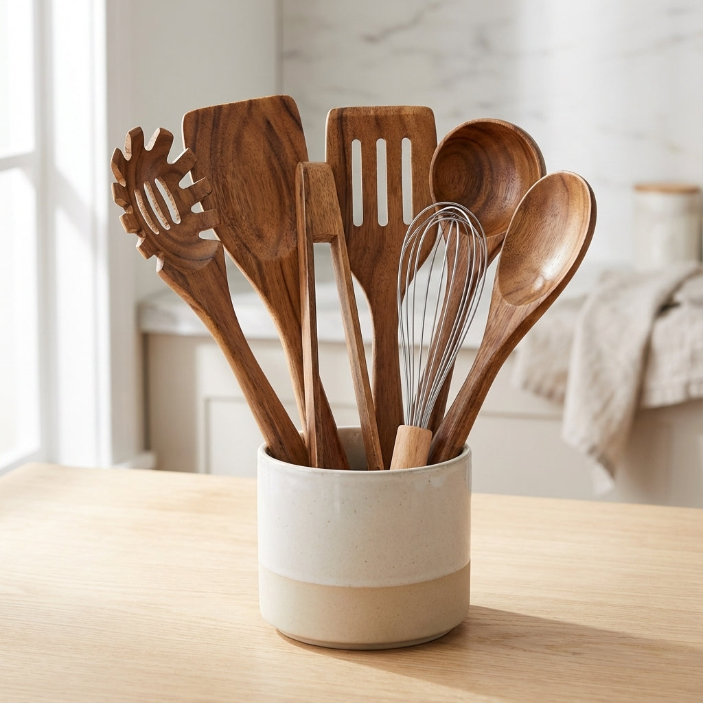 Cooking Utensils Set with Wooden Design | Kitchen Tools