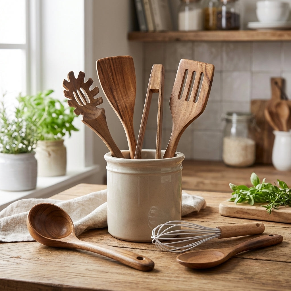 Cooking Utensils Set with Wooden Design | Kitchen Tools