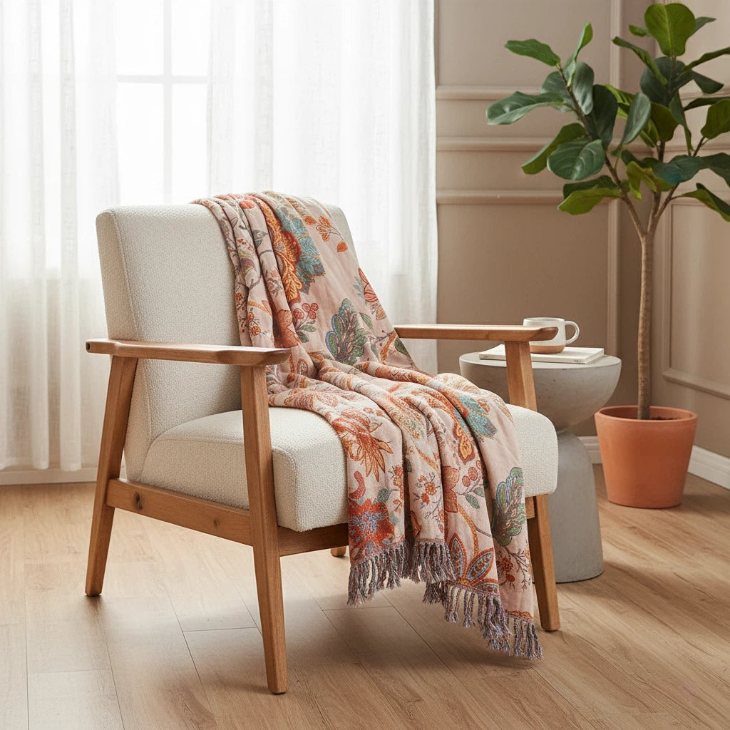 Floral Throw Blanket with Fringe | Bohemian Home Accent