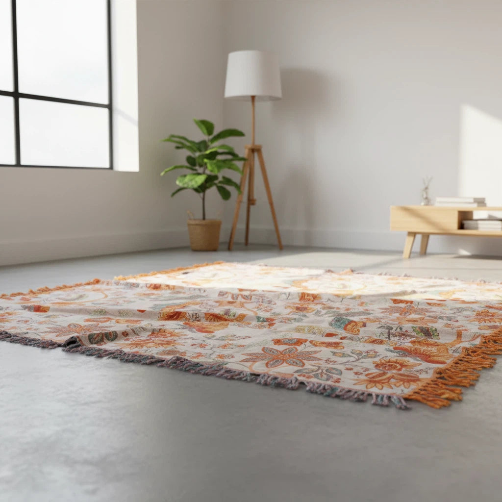 Floral Throw Blanket with Fringe | Bohemian Home Accent