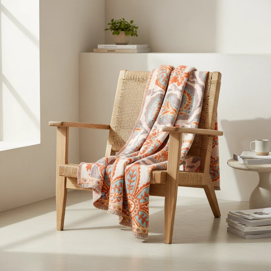 Floral Throw Blanket with Fringe | Bohemian Home Accent