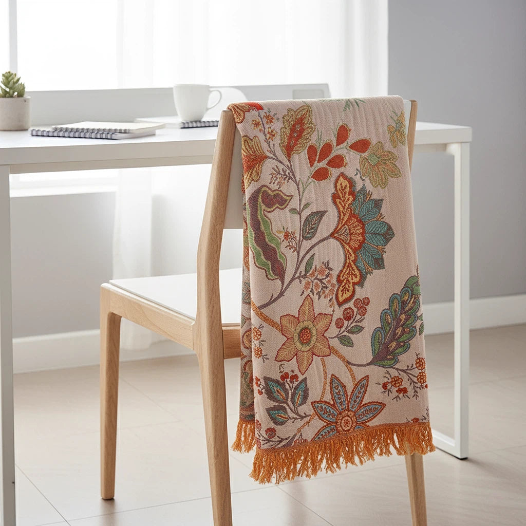 Floral Throw Blanket with Fringe | Bohemian Home Accent