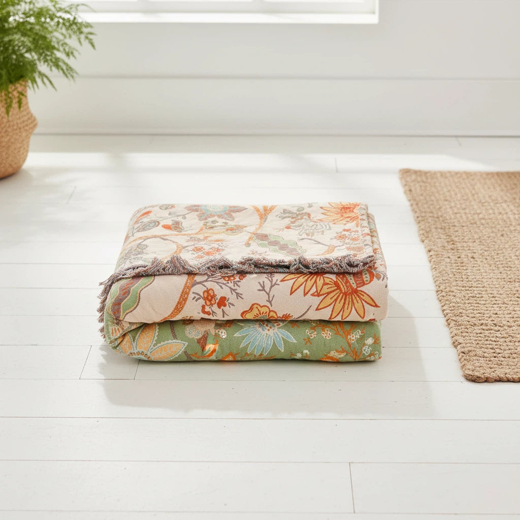 Floral Throw Blanket with Fringe | Bohemian Home Accent