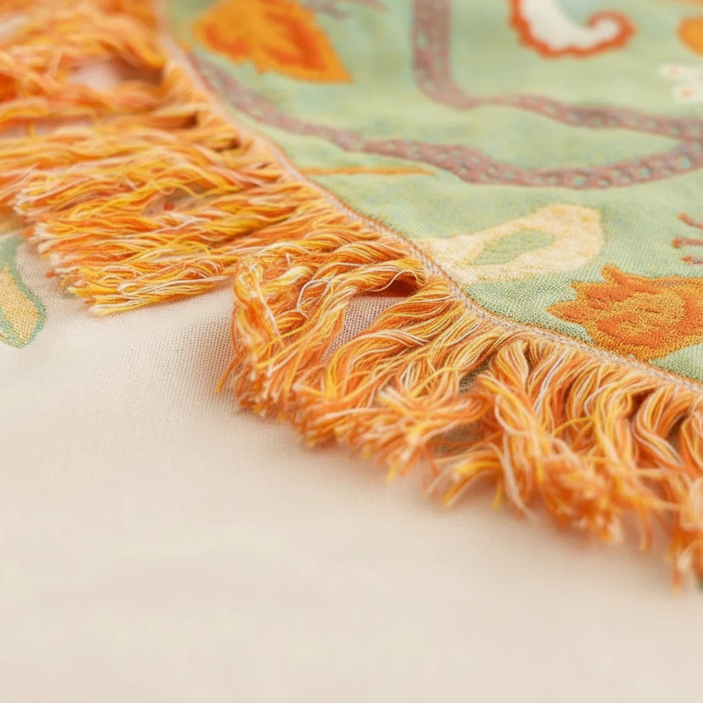 Floral Throw Blanket with Fringe | Bohemian Home Accent