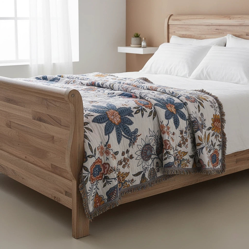 Floral Throw Blanket with Tassels | Bohemian Home Accent