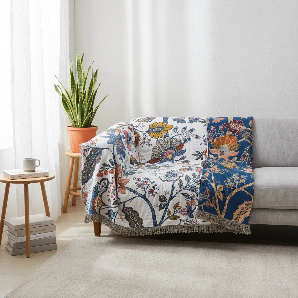 Floral Throw Blanket with Tassels | Bohemian Home Accent