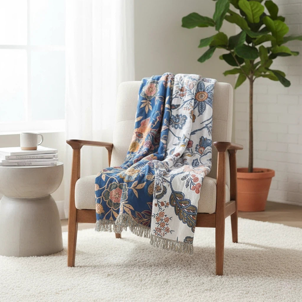 Floral Throw Blanket with Tassels | Bohemian Home Accent