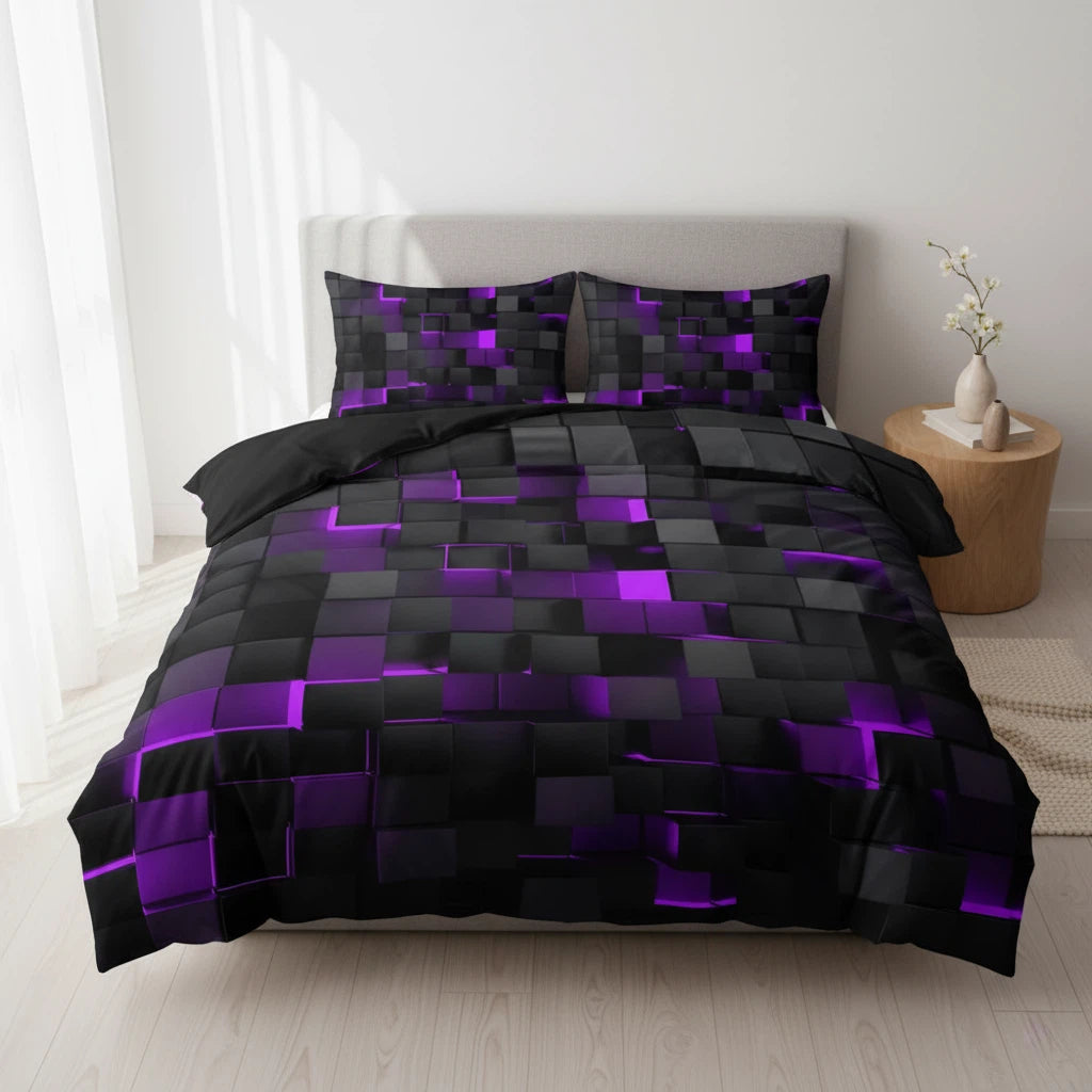 Quilt Cover Set Neon 3D Grid Print | Home Decor