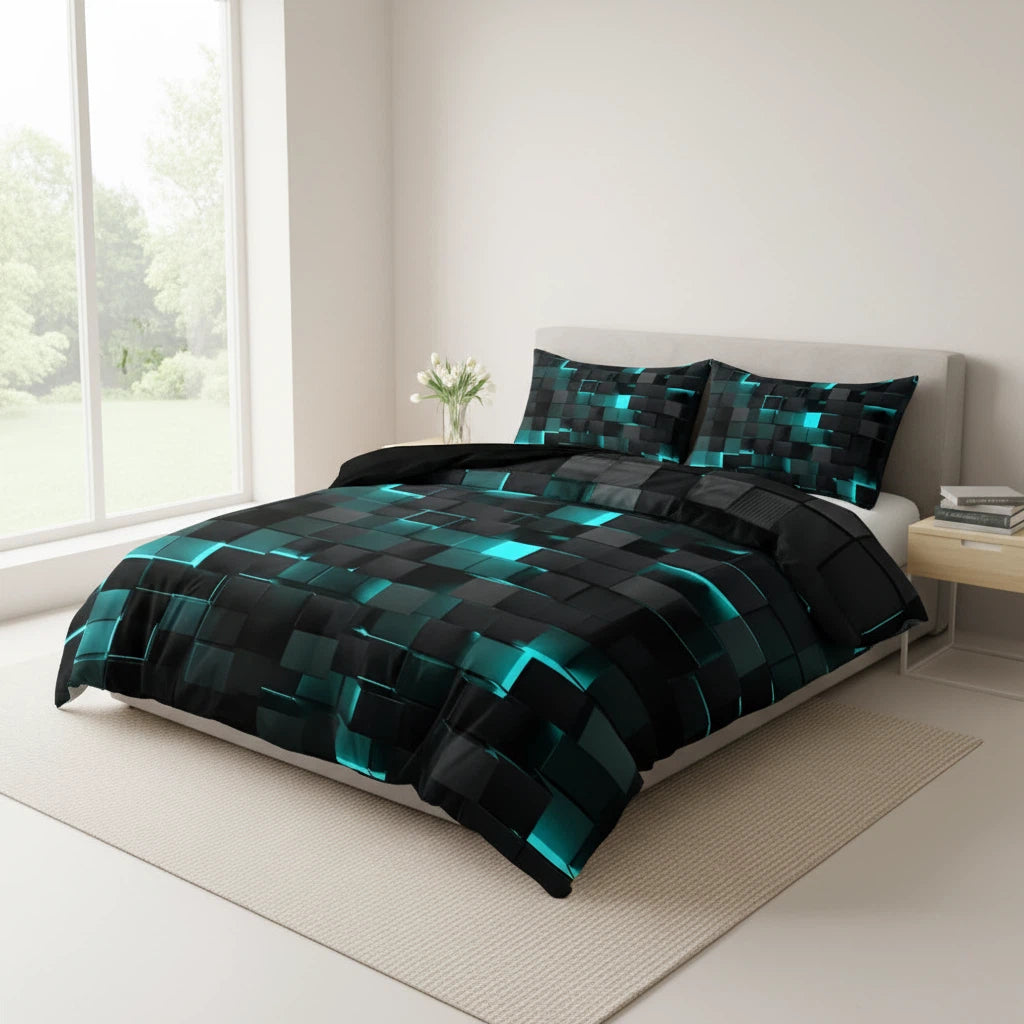 Quilt Cover Set Neon 3D Grid Print | Home Decor