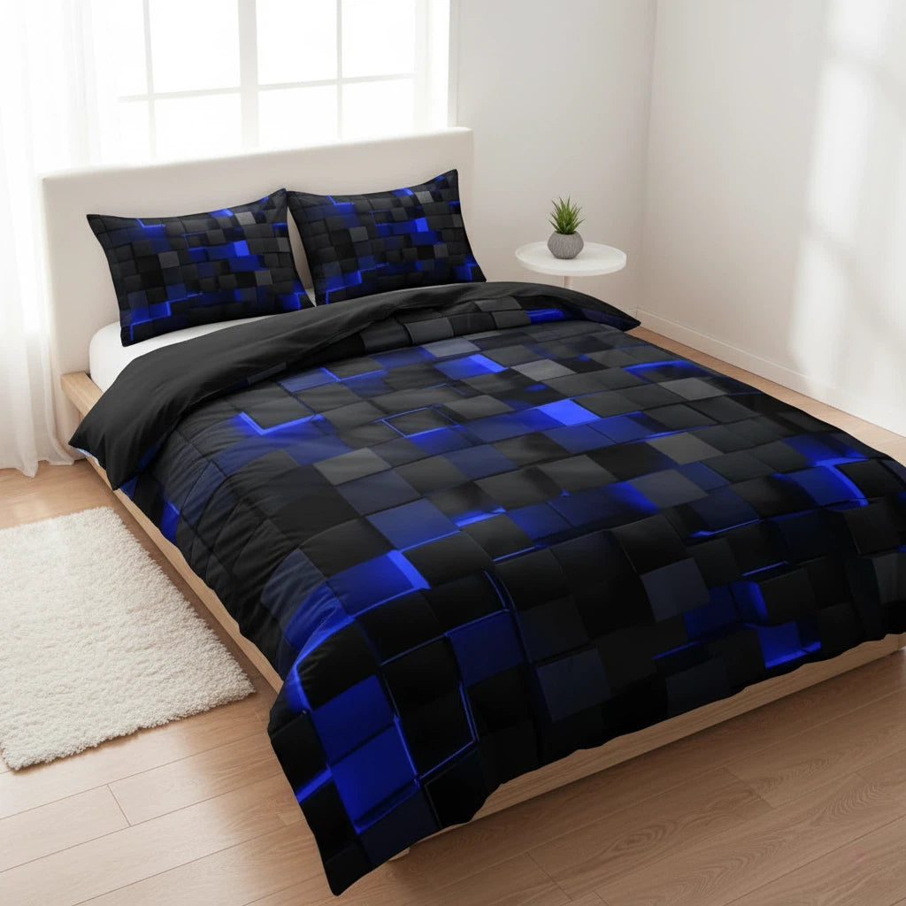 Quilt Cover Set Neon 3D Grid Print | Home Decor