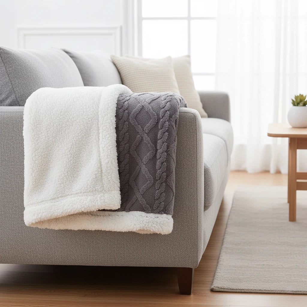 Reversible Throw Blanket with Sherpa Texture | Home Accent