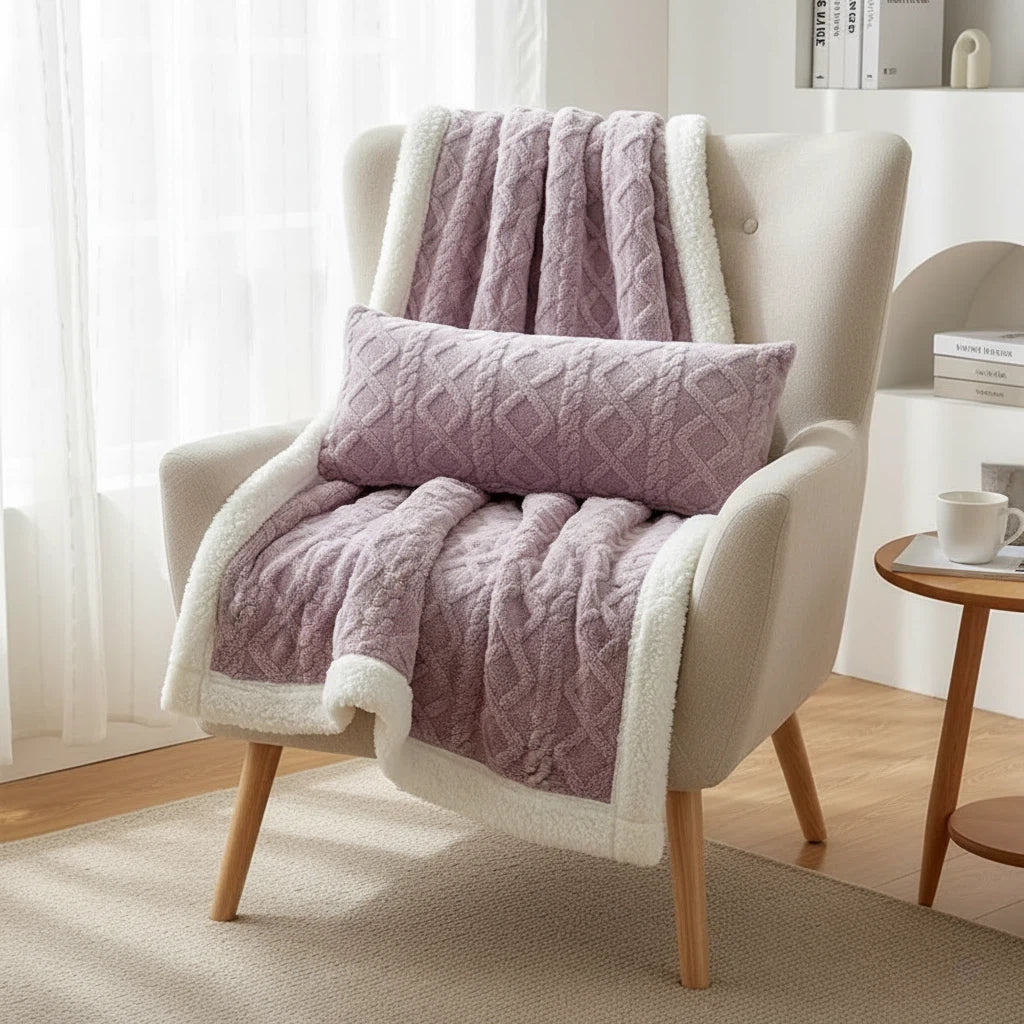Reversible Throw Blanket with Sherpa Texture | Home Accent