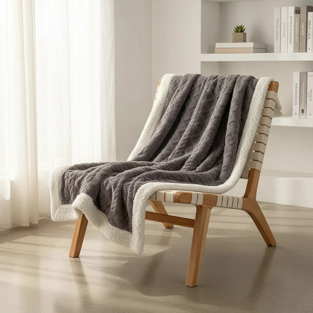 Reversible Throw Blanket with Sherpa Texture | Home Accent