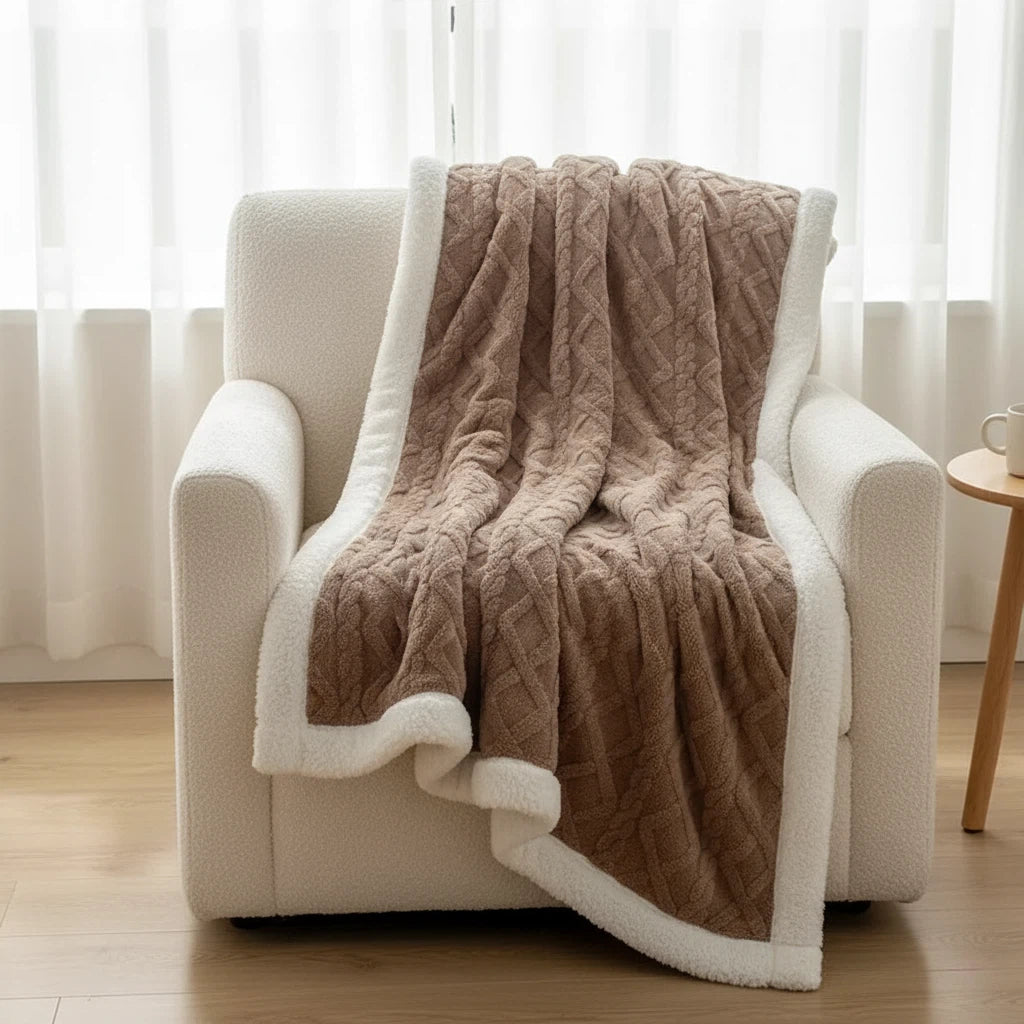 Reversible Throw Blanket with Sherpa Texture | Home Accent