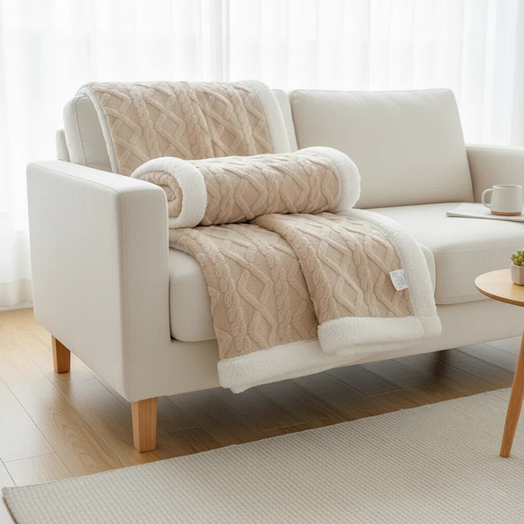 Reversible Throw Blanket with Sherpa Texture | Home Accent