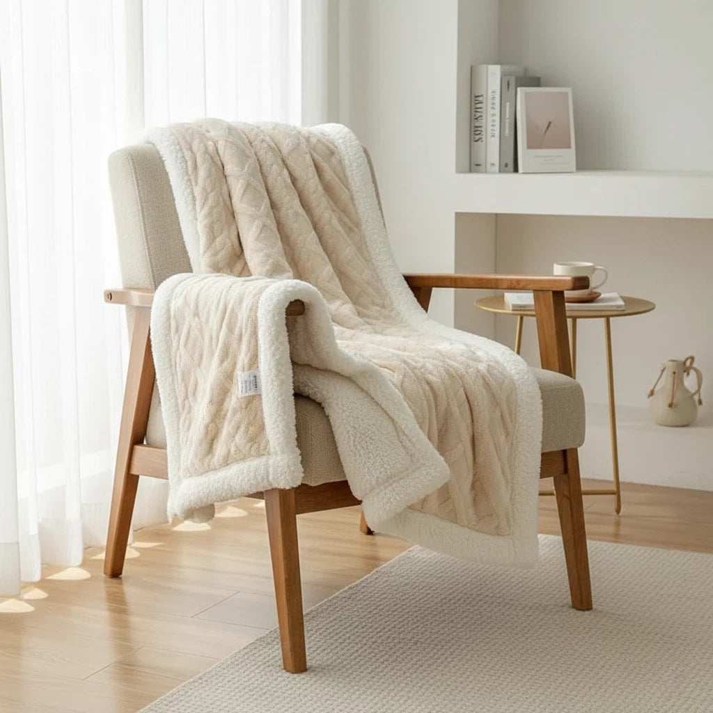 Reversible Throw Blanket with Sherpa Texture | Home Accent