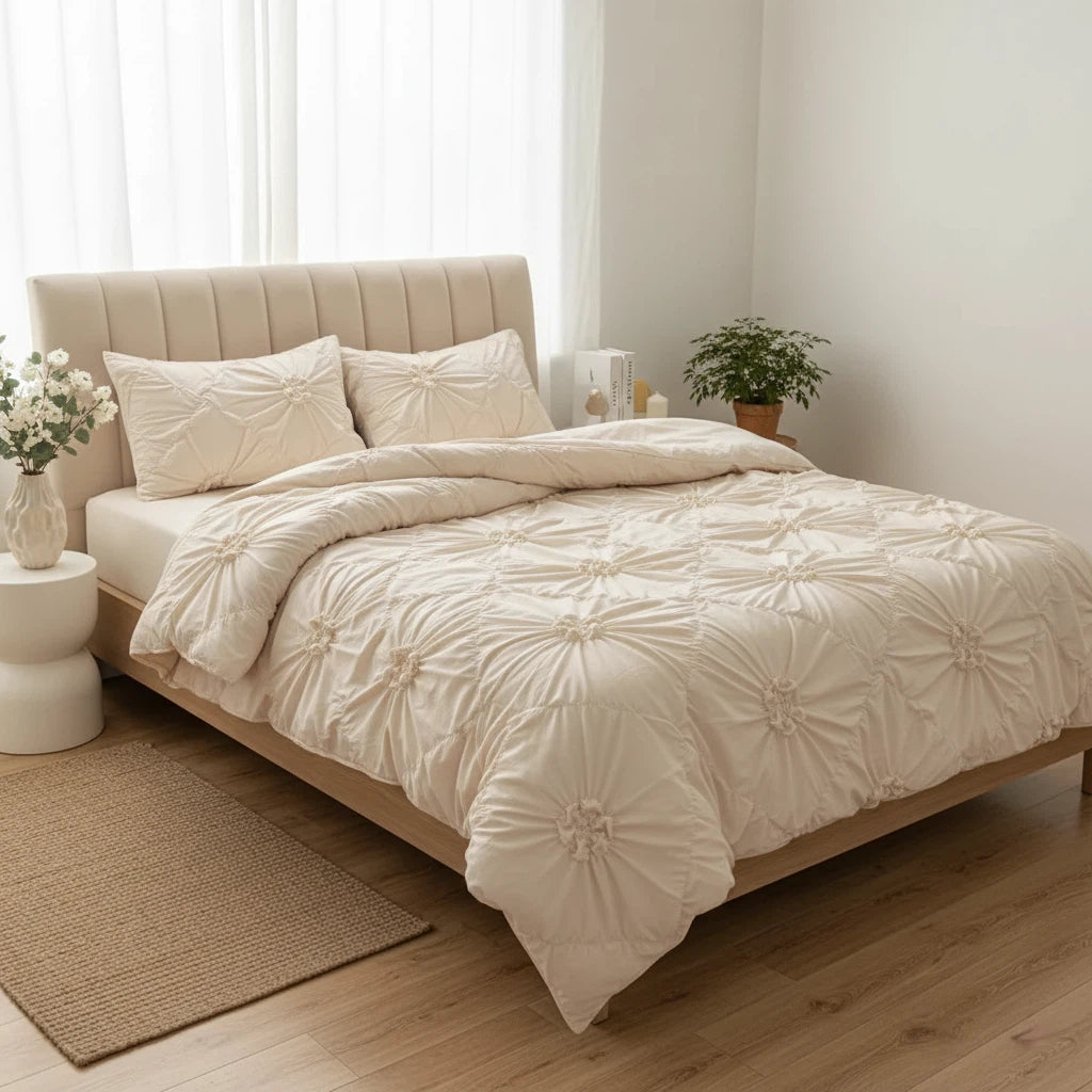 Ruffle Flower Quilt Cover Set with Pillowcases | Bedroom Decor