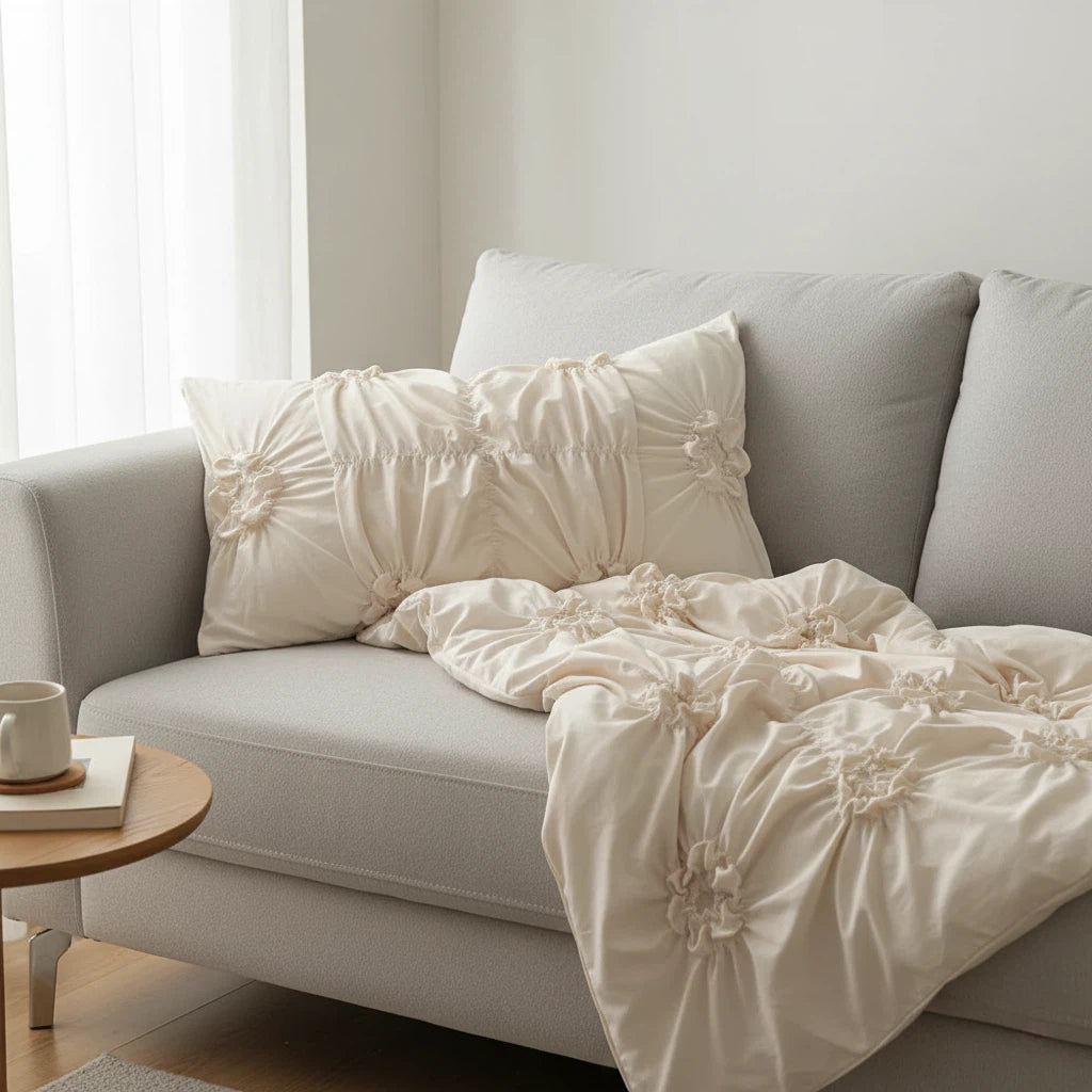 Ruffle Flower Quilt Cover Set with Pillowcases | Bedroom Decor