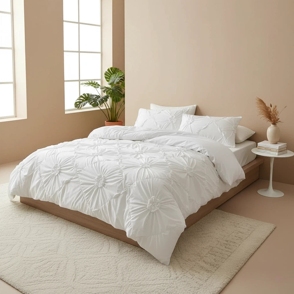 Ruffle Flower Quilt Cover Set with Pillowcases | Bedroom Decor