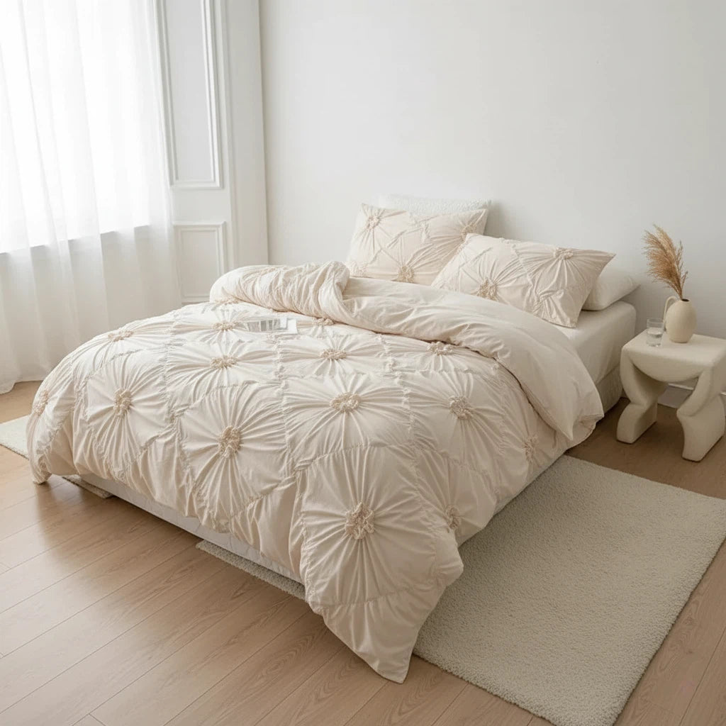 Ruffle Flower Quilt Cover Set with Pillowcases | Bedroom Decor