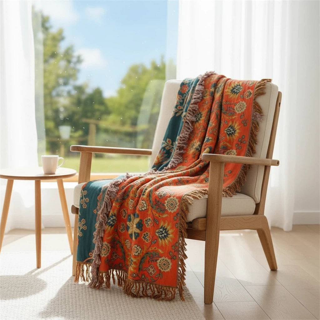 Throw Blanket Reversible Floral Pattern | Home Accent Use