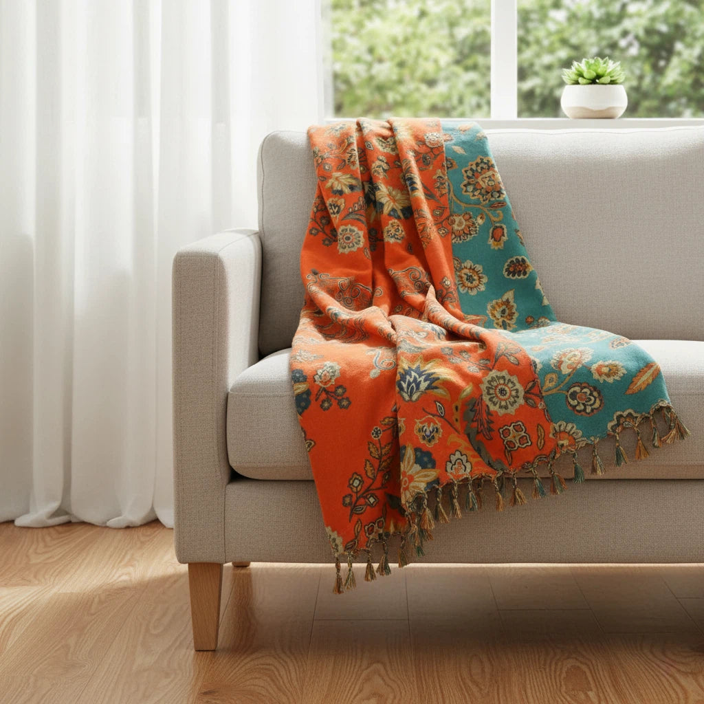 Throw Blanket Reversible Floral Pattern | Home Accent Use