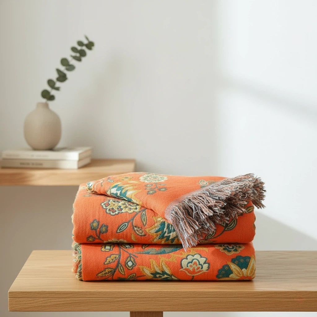 Throw Blanket Reversible Floral Pattern | Home Accent Use