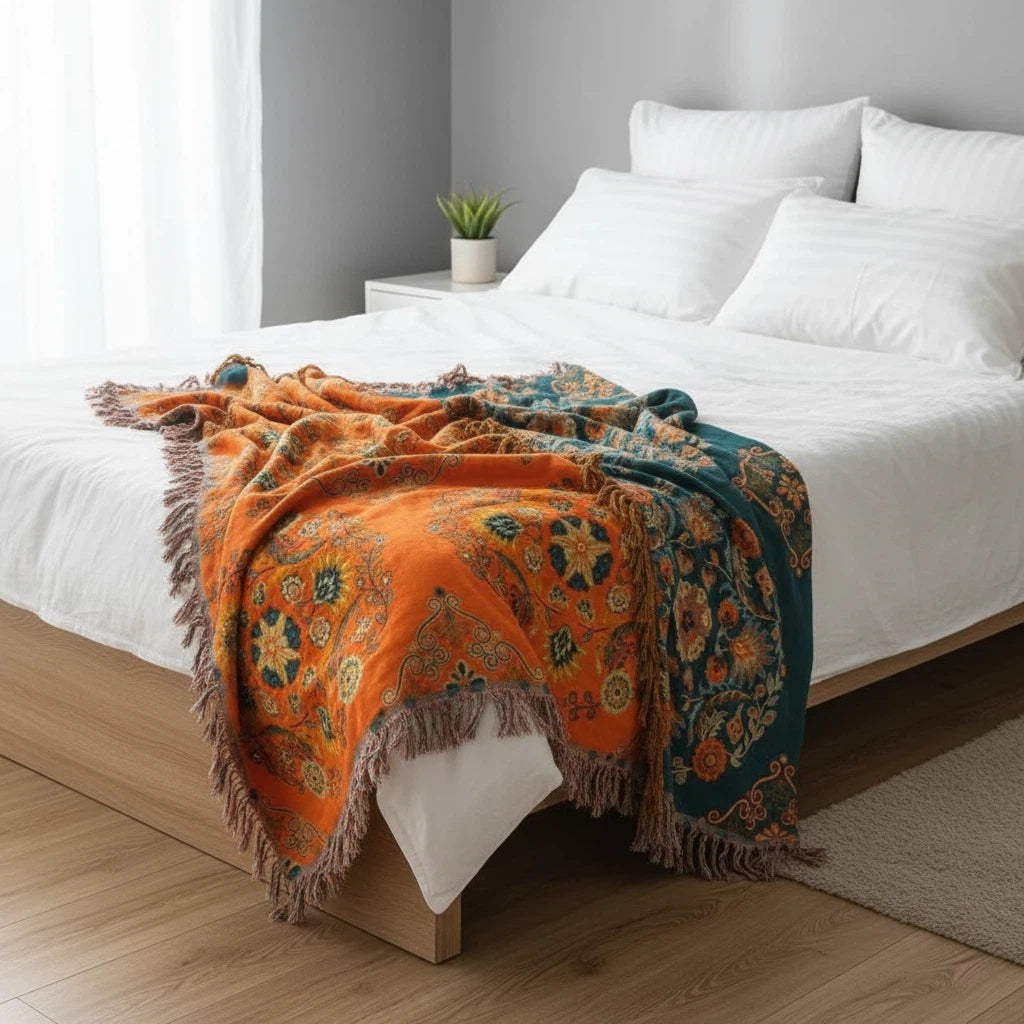 Throw Blanket Reversible Floral Pattern | Home Accent Use