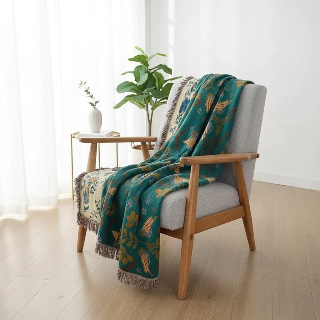 Throw Blanket with Reversible Bird Design | Nordic Home Decor